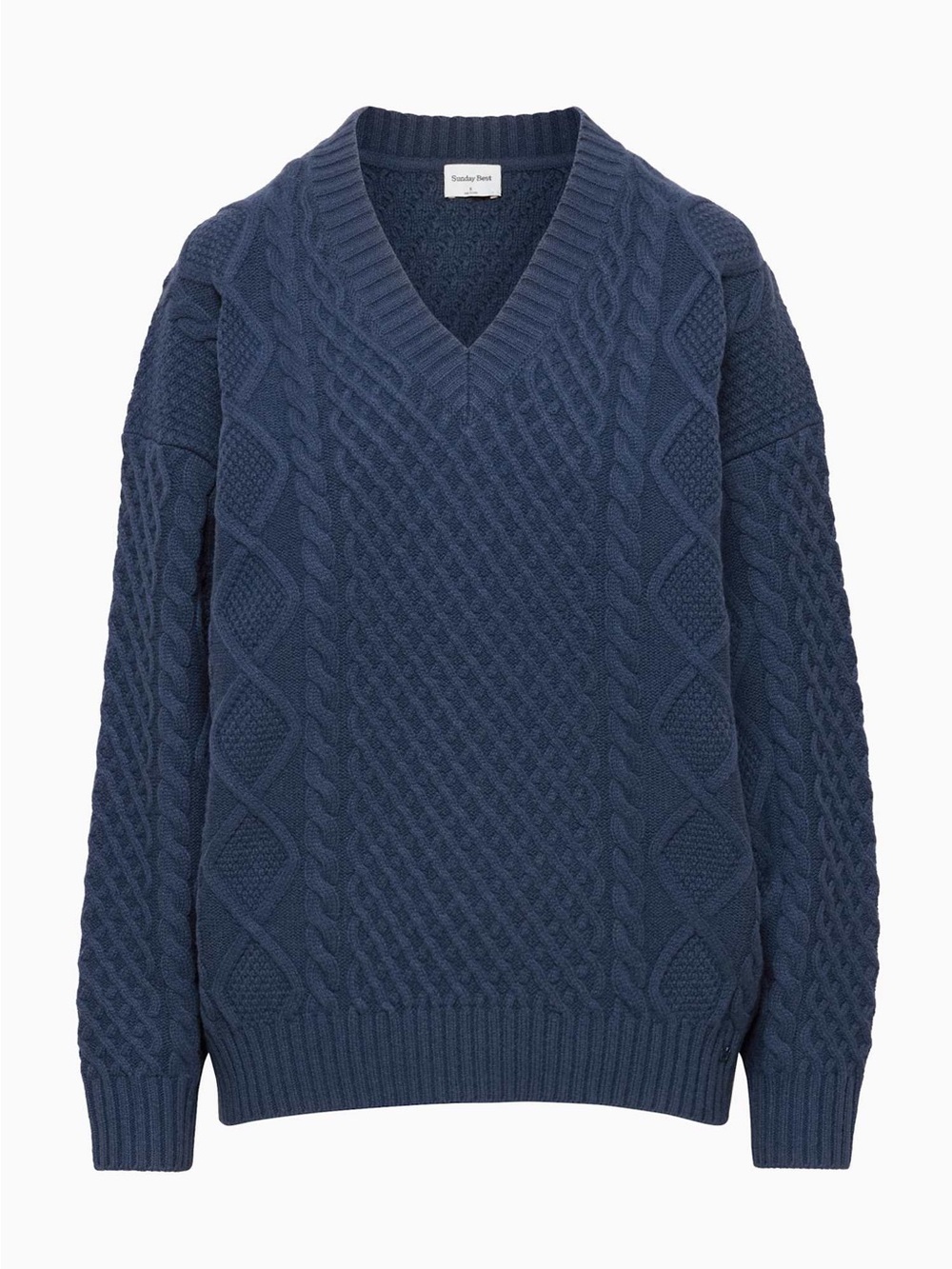 Aritzia Sunday Best Peggy V-Neck Sweater Merino Wool Deep Grotto Blue XS Women’s